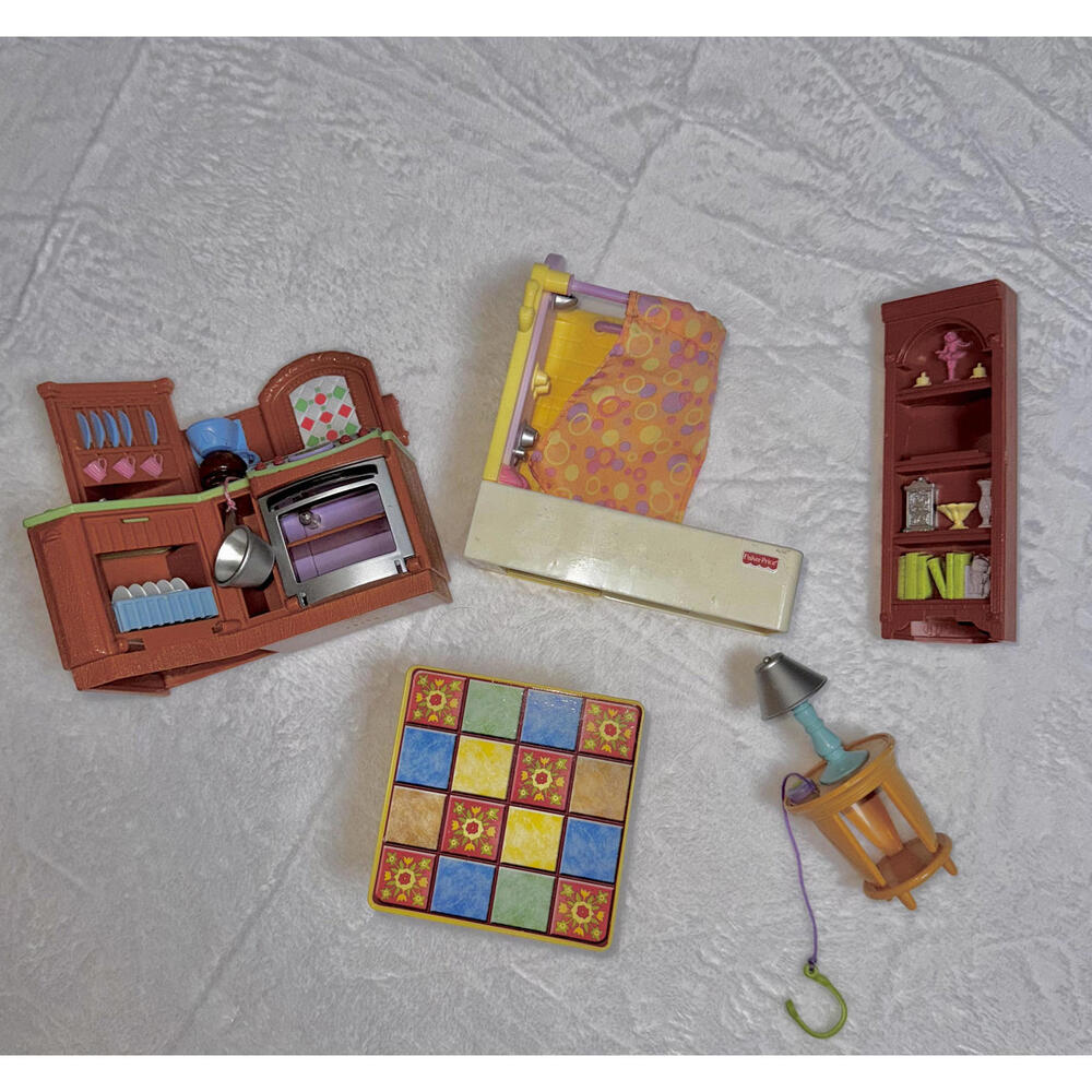 Vintage Fisher Price Loving Family 2000s Dollhouse Furniture Lot Kitchen Bath